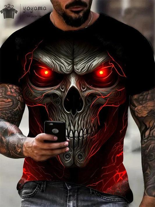 Men's Horror Skull Print T-Shirt 3D Print Vintage O-Neck Short Sleeve Fashion Oversized T-Shirts Men's Summer Street Clothing - Premium T-Shirt from Lizard Vigilante - Just $22.99! Shop now at Lizard Vigilante