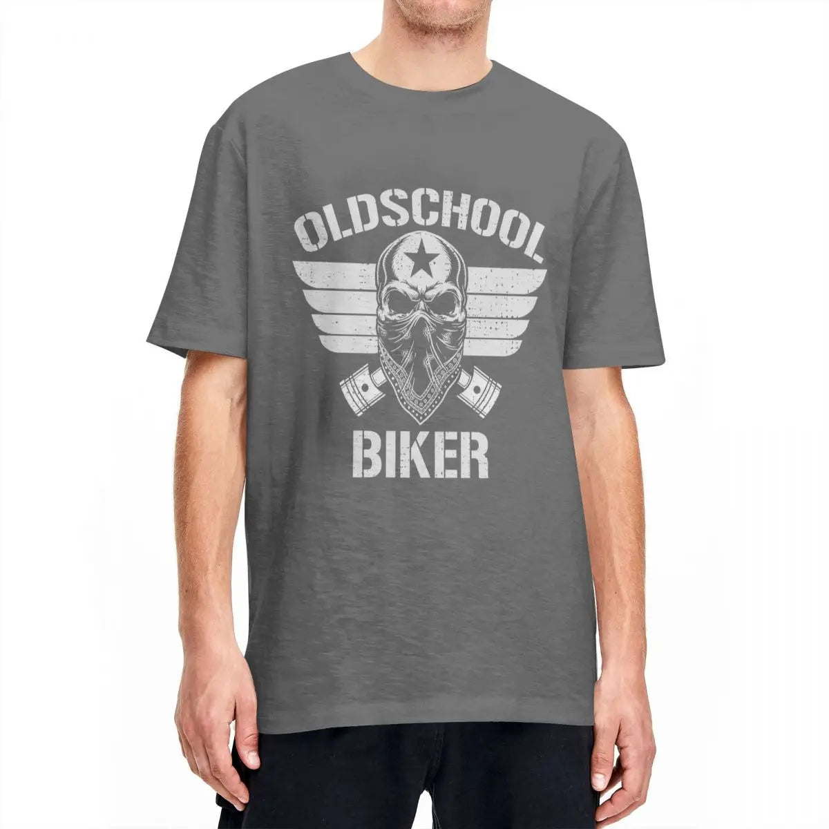 Skull Motorcycle T-Shirt - Men's Cotton Street Style Biker Tee, Short Sleeve, Plus Sizes up to 5XL - Premium T-shirt from Lizard Vigilante - Just $23.88! Shop now at Lizard Vigilante