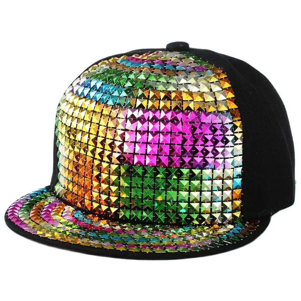 Adjustable Straps Sequins Snapback Hat – Bling Flat Bill Baseball Cap for Punk Rock, Hip Hop, and Streetwear - Premium hat from Lizard Vigilante - Just $26.66! Shop now at Lizard Vigilante