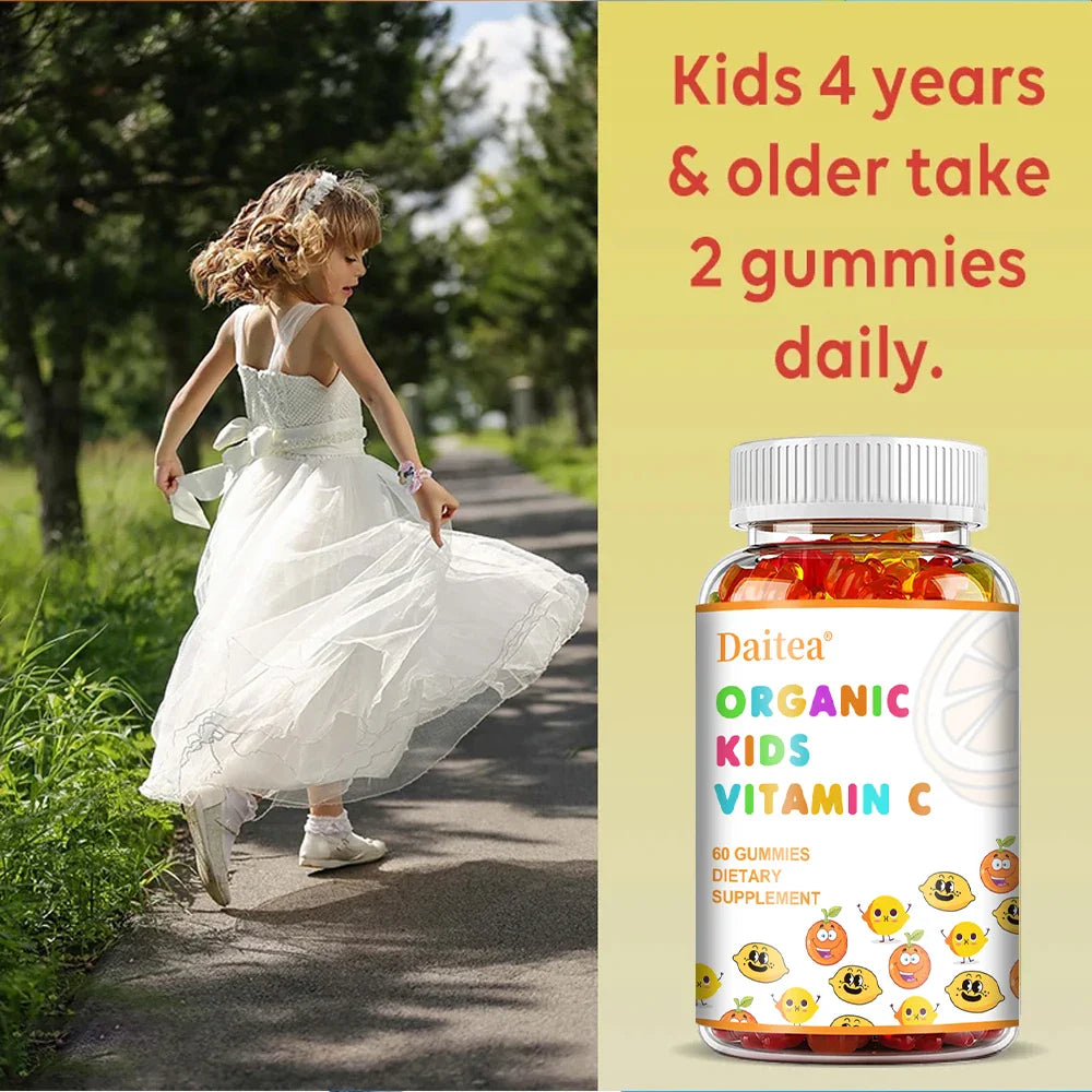 DAITEA Children's Vitamin C Gummies, with Zinc, Immune Support Promote Bone Development Improve Memory 60 Gummies