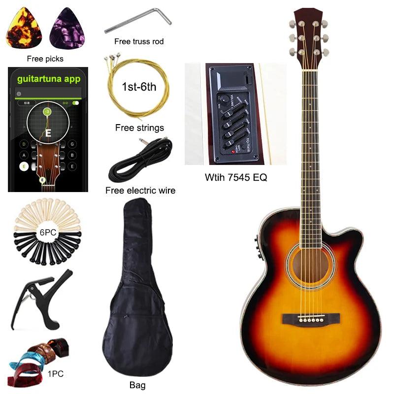 Thin Body Acoustic Electric Guitar Beginner Guitar with Free Gig Bag Free String Black Natural Sunburst White Color - Lizard Vigilante