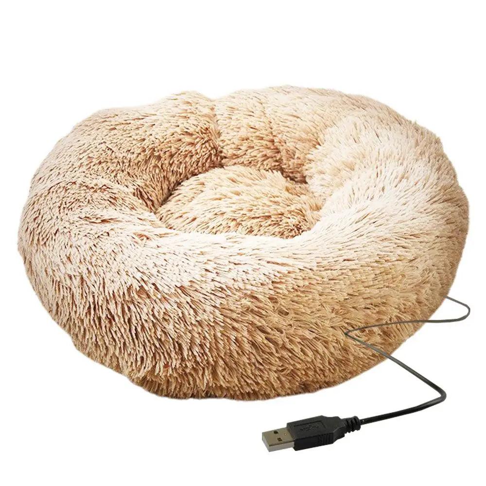 Round Dog Bed House Dog Mat Long Plush Cats Nest USB Heating Dog Basket Pet Cushion Soft Sleeping Pets Winter Warmth Supplies - Premium pet bed from Lizard Vigilante - Just $31.99! Shop now at Lizard Vigilante