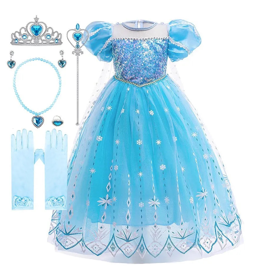 Children Snow Queen Costume – Elsa Cosplay Dress for Girls - Premium Cosplay Costumes from Lizard Vigilante - Just $19.88! Shop now at Lizard Vigilante