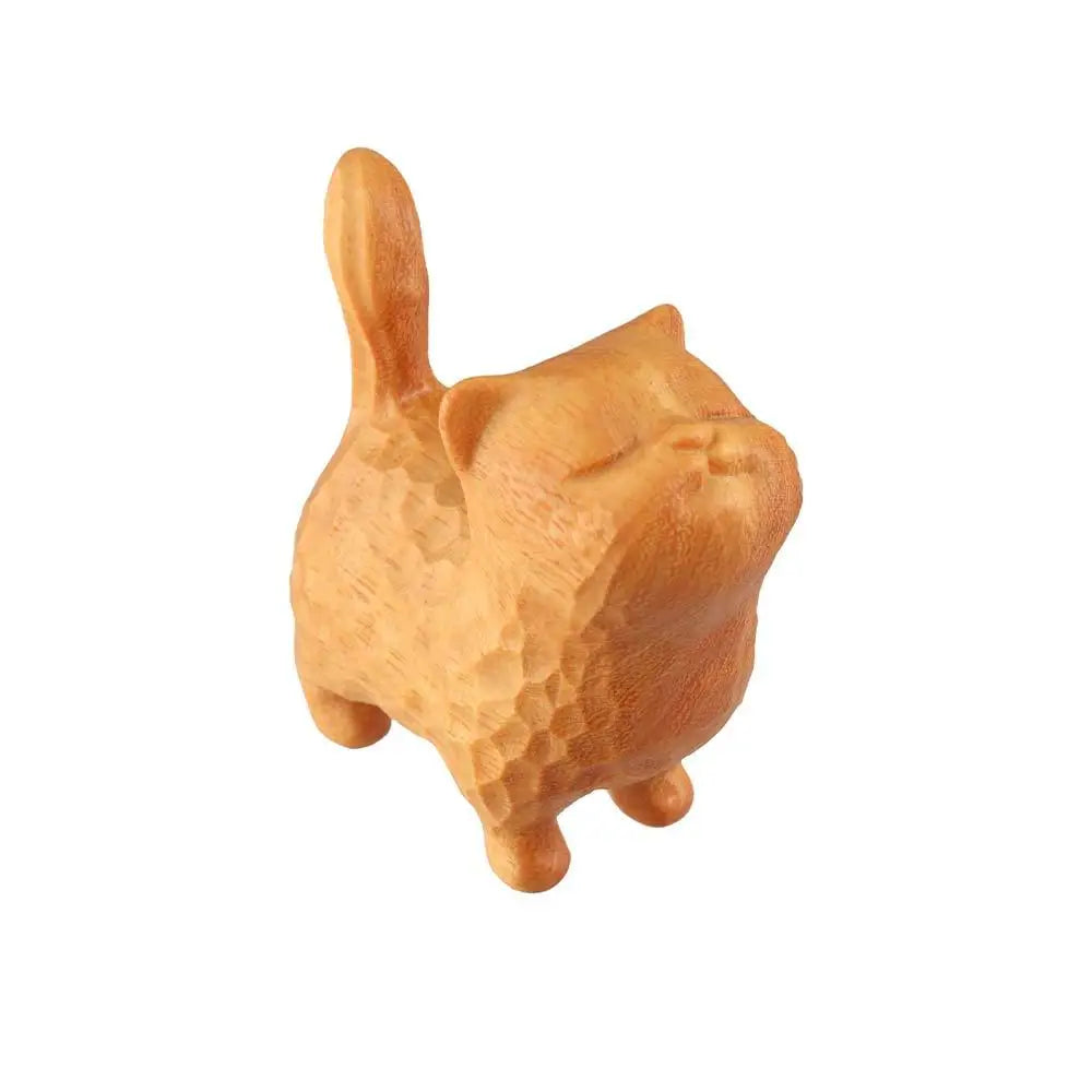 Cat Ornament Hand-carved Wooden Cat Statue Tiny Cute Cat Sculpture Miniature Creative Animal Figurine Desktop