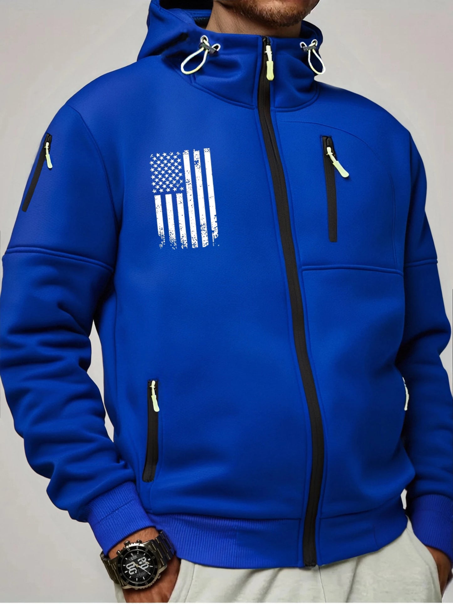 US Flag Zip Up Hoodie Men’s Casual Winter Jacket Adjustable Hood Sweatshirt