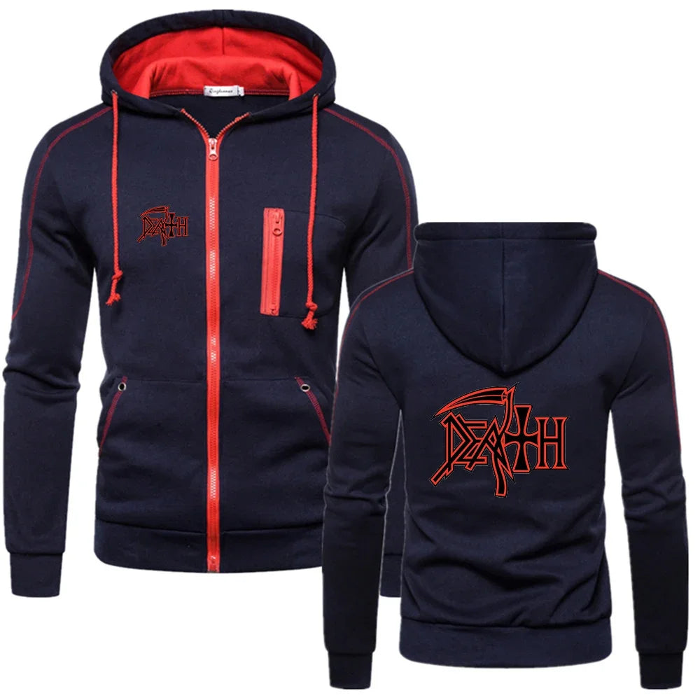 Death Metal Legacy Hoodie – 2024 Heavy Rock Band Men's Casual Sweater, Spring/Autumn Solid Color Zip-Up for Ultimate Comfort - Premium Long-sleeve hoodie from Lizard Vigilante - Just $38.88! Shop now at Lizard Vigilante