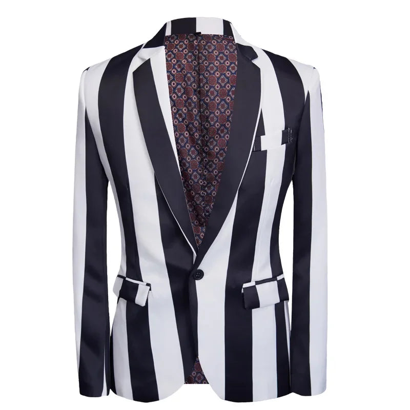 Easy Fashion Men's Black and White Zebra Stripes Formal Suit – 2-Piece Slim Blazer Set - Premium suit from Lizard Vigilante - Just $108.88! Shop now at Lizard Vigilante