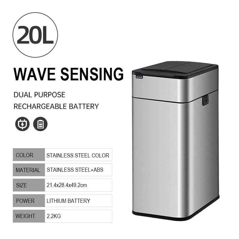 Smart Trash Can 20L 30 40 50 60 Liters Wastebasket Large Kitchen Garbage Cube Home Automatic Stainless Steel Garbage Bin Dustbin