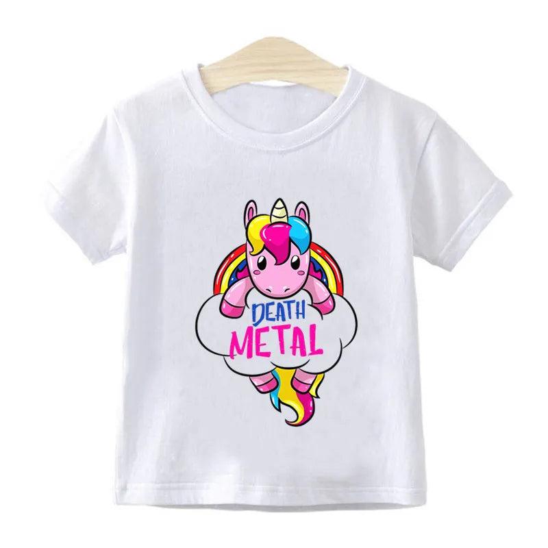 Rainbow Unicorn Death Metal Cartoon Print Kids T shirt Summer Casual Funny Girls Clothes Baby Boys Tops Children T-shirt,HKP2164 - Lizard Vigilante