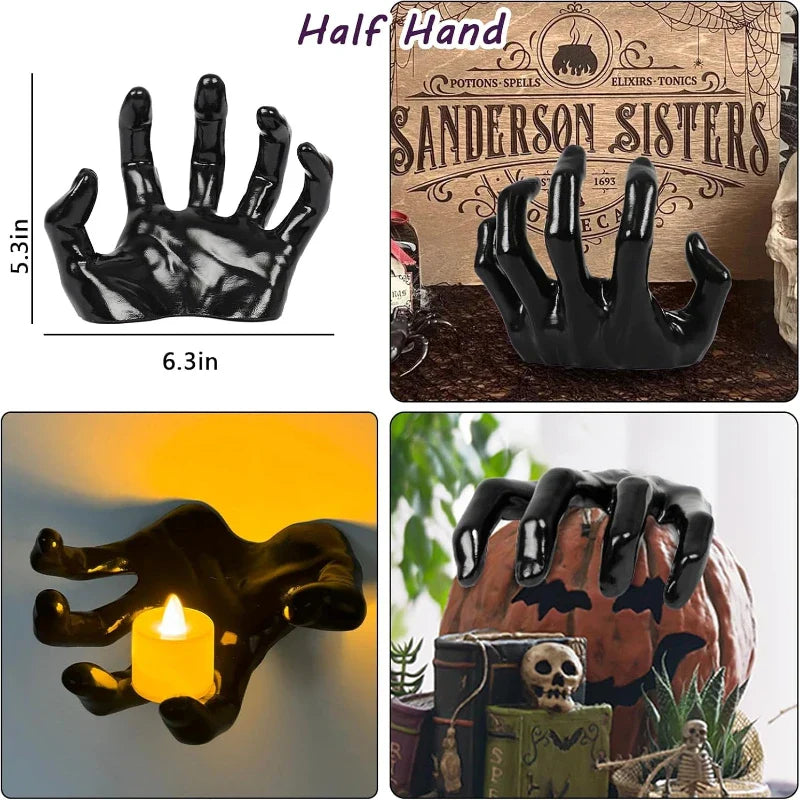 Halloween Decorations 3 Pack Wall Mounted Lighted Candles Creepy Reaching Hands Life Size Gothic Horror Decor Candelabras