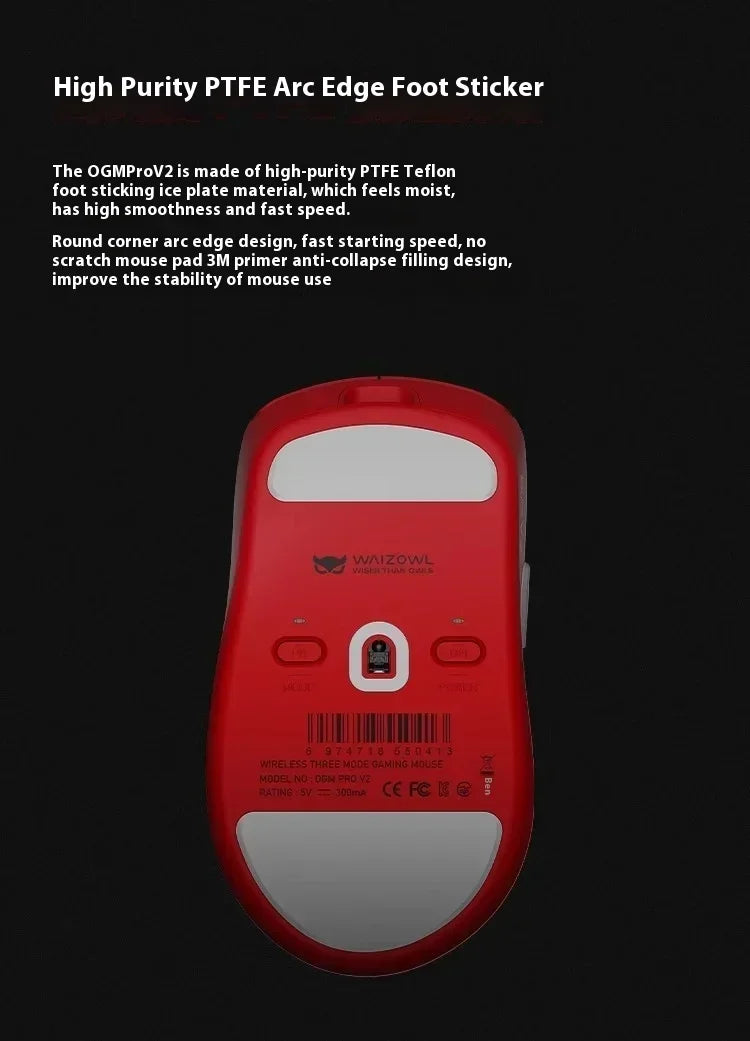 Waizowl OGM Pro V2 Hades Gaming Mouse Customize Wireless Three-Mode Paw3950 30000dpi Lightweight Gaming Mouse E-sports Ergonomic