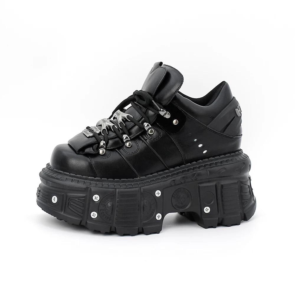 New Women Shoes Punk Style Lace-up Heel Height 6CM Platform Shoes Woman Gothic Ankle Rock Boots Metal Decor Woman Sneakers - Lizard Vigilante