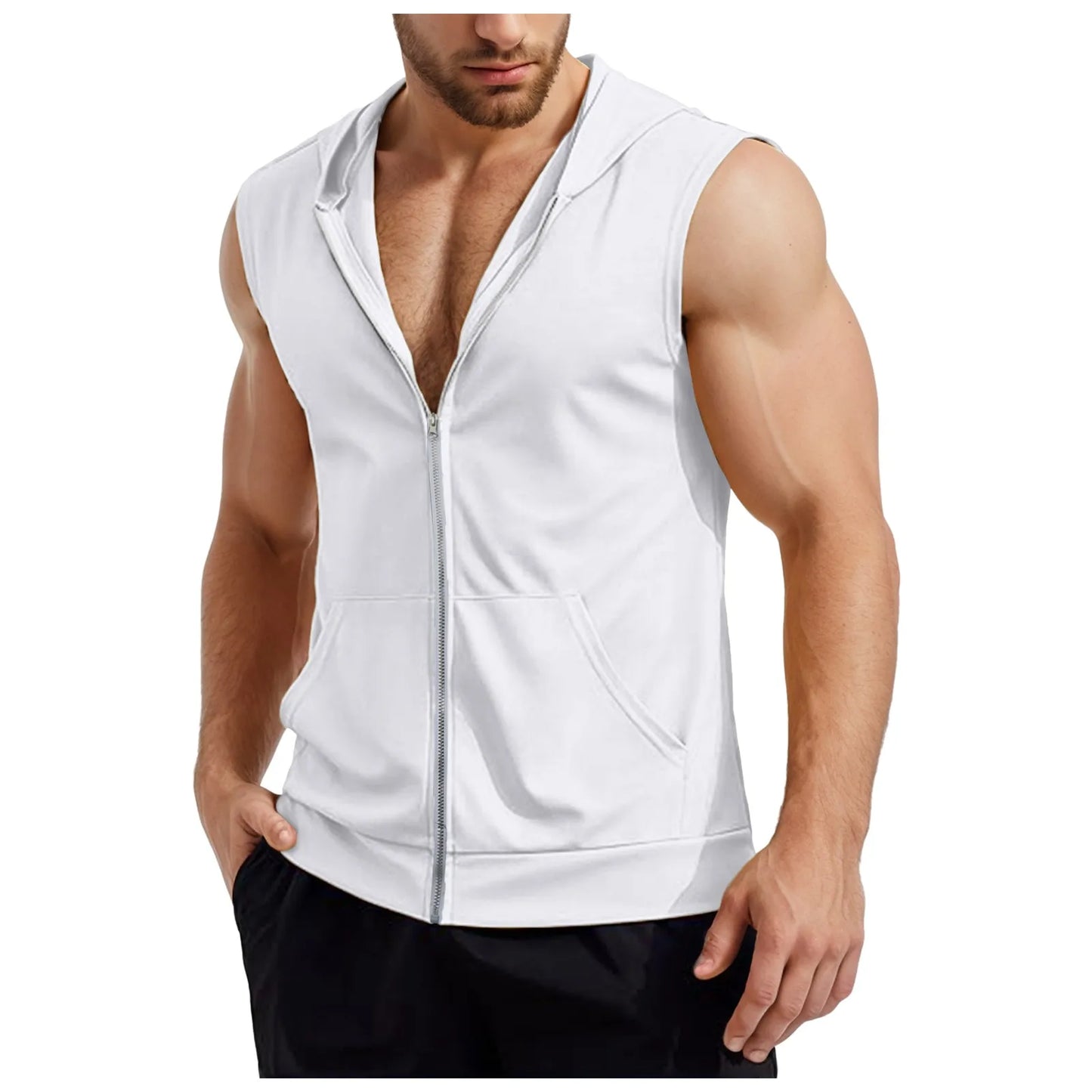 Lizard Vigilante Men's Workout Hooded Tank Tops - Zip-Up Sleeveless Gym Shirt Muscle T-Shirt for Bodybuilding, Summer Casual Vest - Premium Hoodie from Lizard Vigilante - Just $29.99! Shop now at Lizard Vigilante