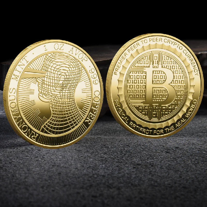 Bitcoin Crypto Coin Collection Gold Silver Commemorative Metal Souvenir Coins