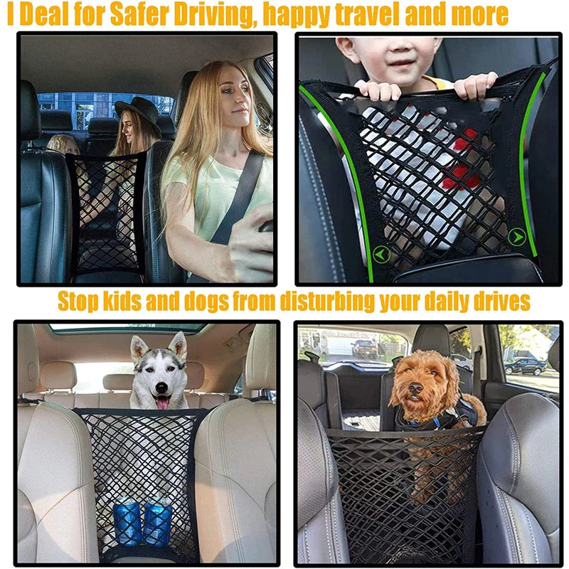 Car Storage Net Bag Between Seats Car Divider Pet Barrier Stretchable Elastic Mesh Bag Organizer Auto Accessories