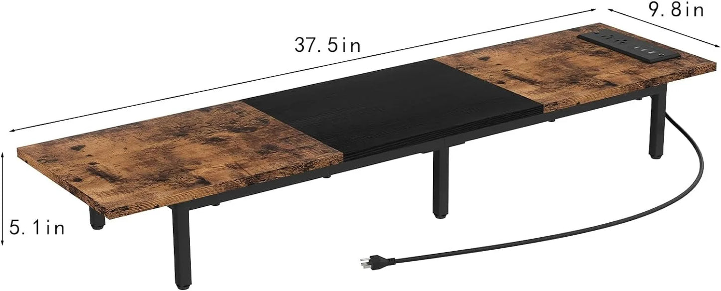 Monitor Stand for 2 Monitors Long Monitor Riser with USB Ports Wood Desktop Computer Riser Monitor Shelf Holder Stand - Premium  from Lizard Vigilante - Just $48.99! Shop now at Lizard Vigilante