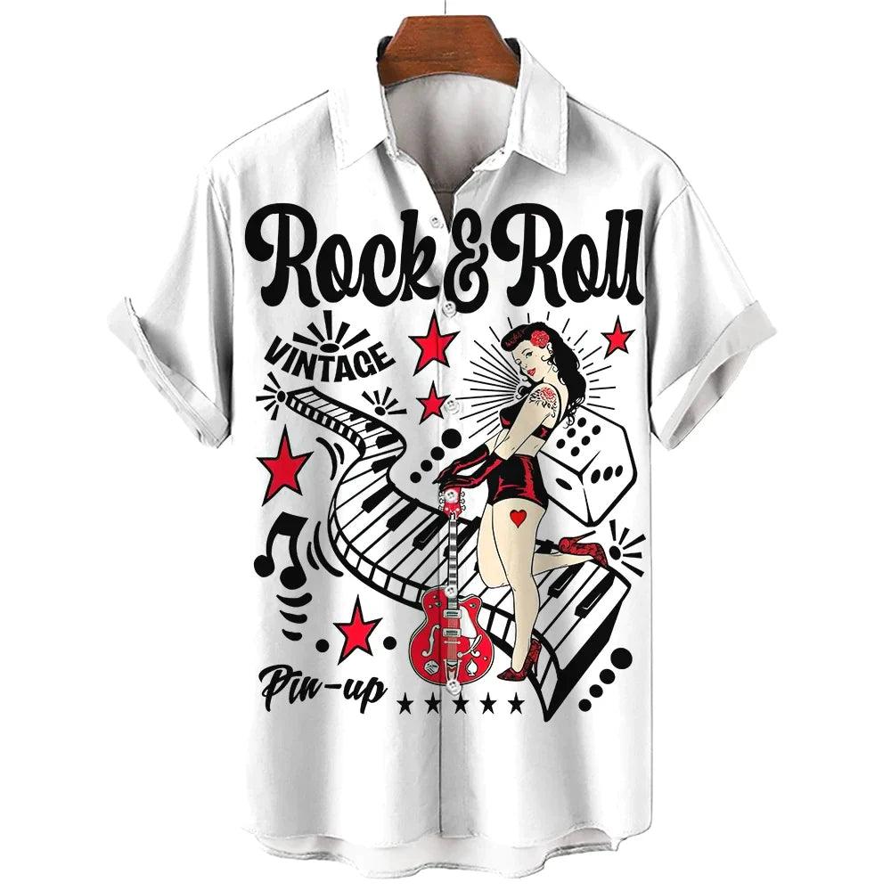 Rock & Roll Guitar Beauty Printed Shirt 3D Digital Printing Men's Casual S-6XL - Lizard Vigilante