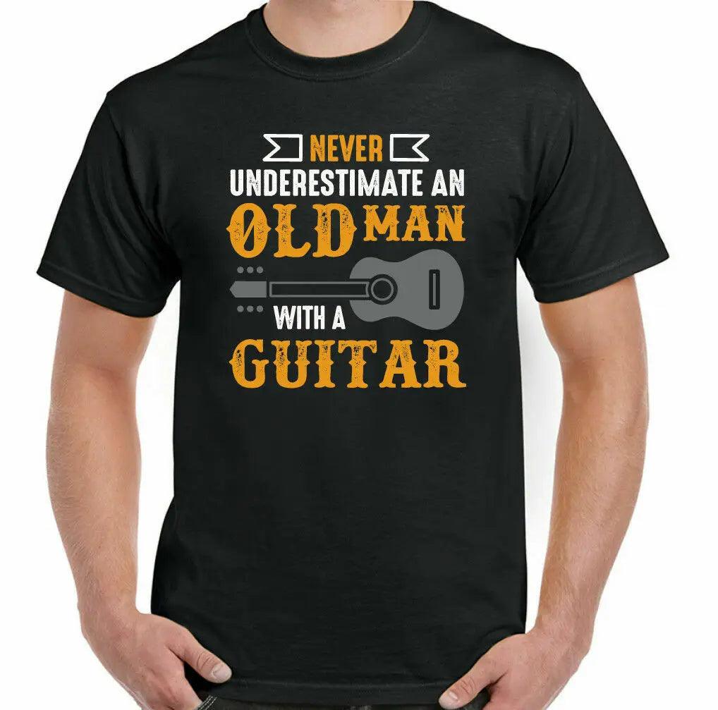 Men’s T-Shirt Funny Acoustic Electric Never Underestimate an Old Man with a Guitar Tee - Lizard Vigilante