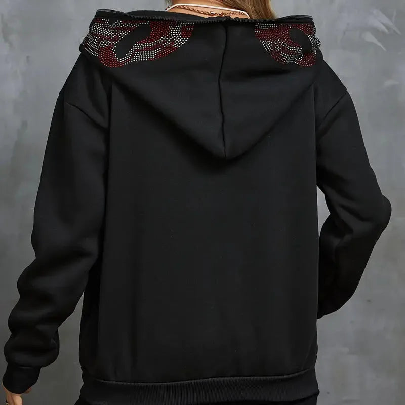 Autumn Fashion Punk Y2k Gothic Grunge Rhinestones Teeth Zip Up Hoodies Long Sleeve Coat Sweatshirt Jacket Streetwear - Premium sweatshirt from Lizard Vigilante - Just $29.99! Shop now at Lizard Vigilante