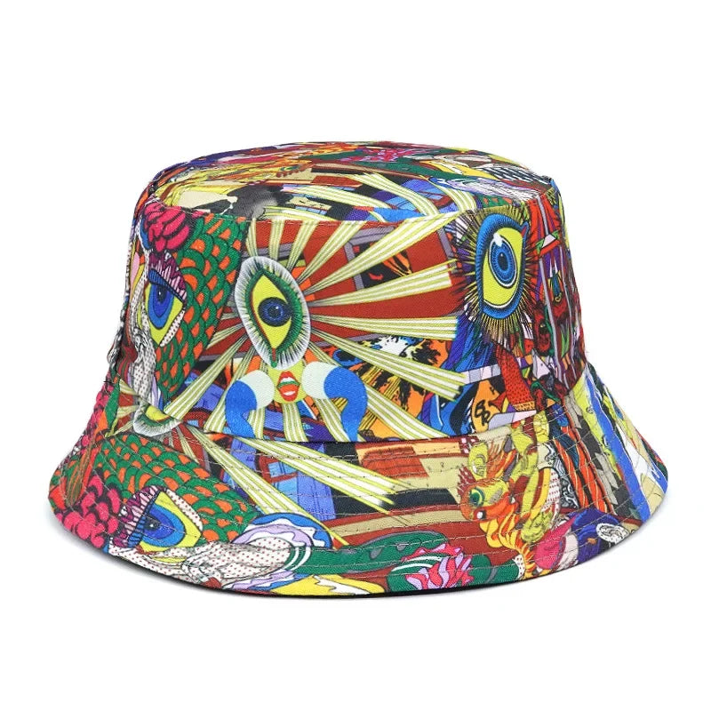 Summer Sun Protection Bucket Hat for Men Women Panama Cap Print Hip Hop Gorros Fishing Fisherman Hat Double Side Wear Fashion - Premium T-Shirts from Lizard Vigilante - Just $7.99! Shop now at Lizard Vigilante