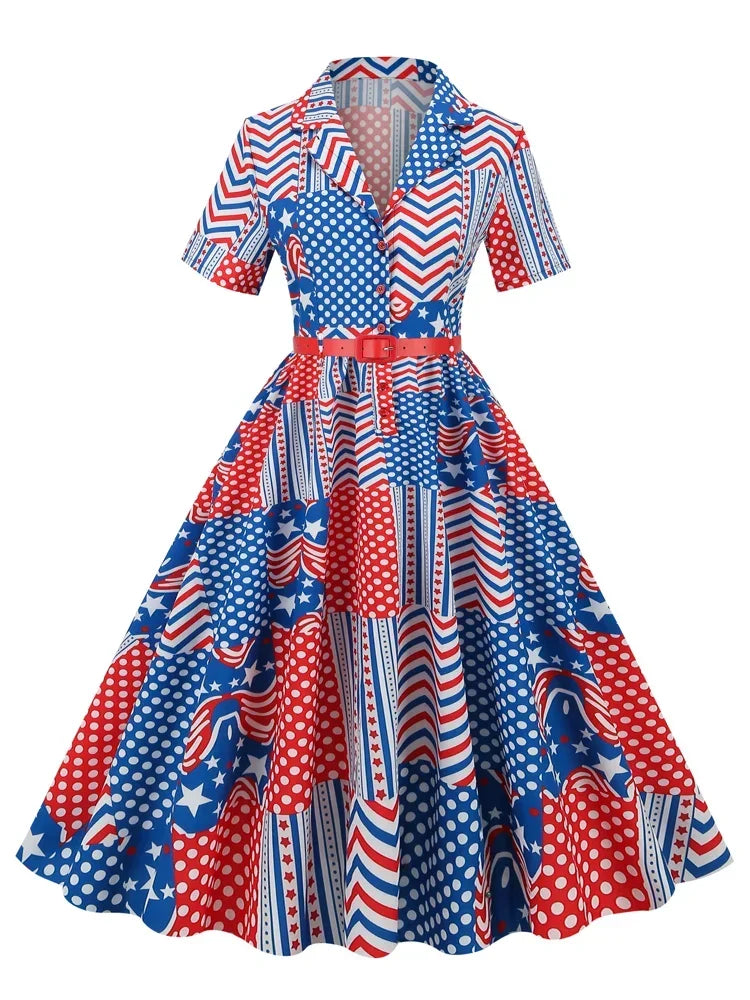 Women's American Flag Button-Up Vintage Dress - Premium dress from Lizard Vigilante - Just $43.99! Shop now at Lizard Vigilante