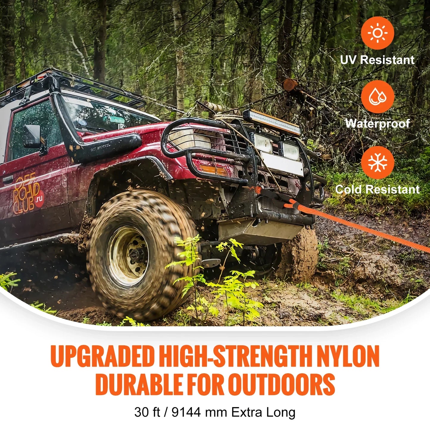 SucceBuy 20/30ft Car Towing Rope Off Road Snatch Tow Strap Rescue Recovery Resistant Which Rope for Jeep Car Truck ATV Tractor