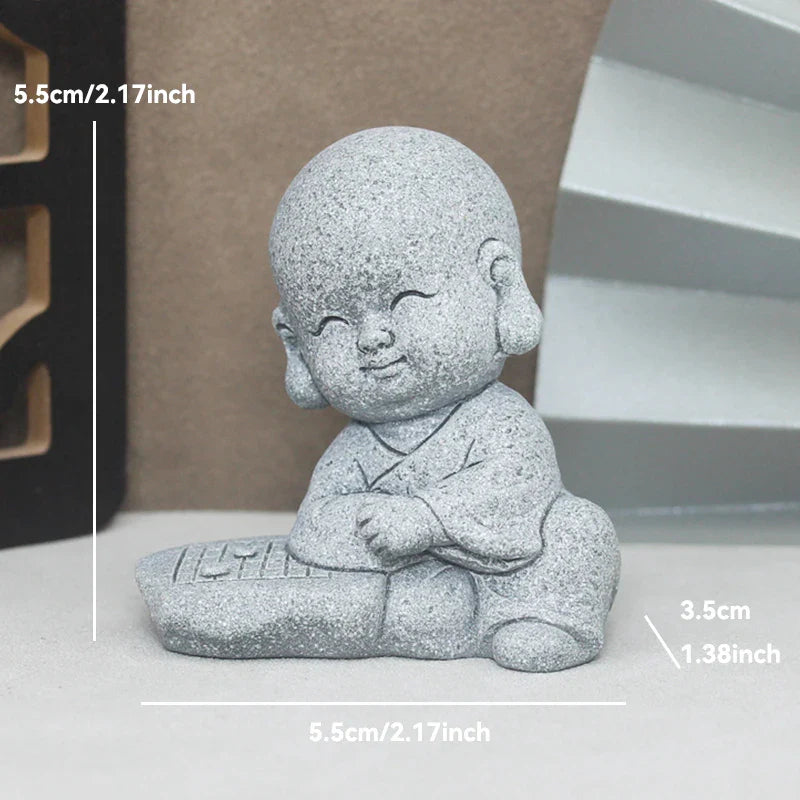 Buddha Stone Statue Little Buddhist Monks Tibetan Buddhism Figurines Zen Garden Ornament Meditation Home Aquarium Decoration