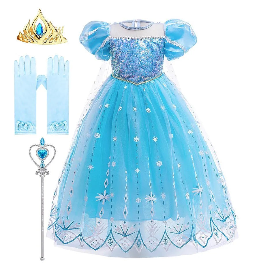 Children Snow Queen Costume – Elsa Cosplay Dress for Girls - Premium Cosplay Costumes from Lizard Vigilante - Just $19.88! Shop now at Lizard Vigilante