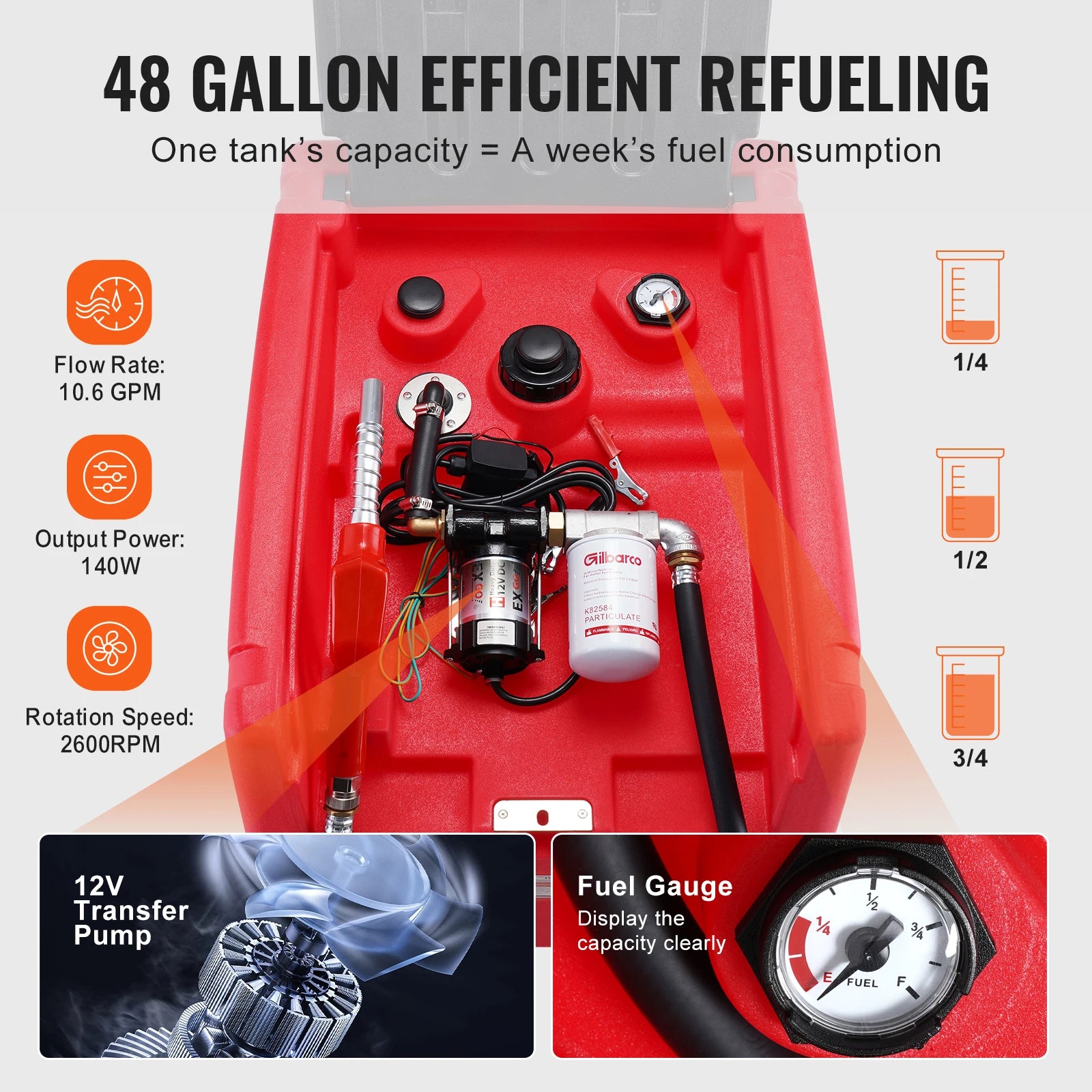 VEVOR 48 Gallon Portable Diesel Fuel Tank with 12V Electric Pump – 10.6GPM Flow Rate & 13.1ft Hose – Gasoline & Diesel Fuel Transfer Tank for Ultimate Fuel Mobility - Premium pump from Lizard Vigilante - Just $1211.08! Shop now at Lizard Vigilante