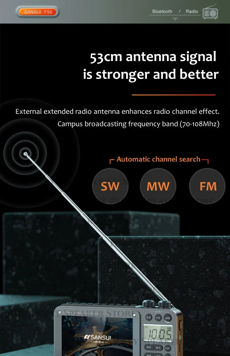 SANSUI Wireless Bluetooth Speakers Home Full-band Radio LED HD Video Player Portable MP4 Walkman Built-in Rechargeable Battery