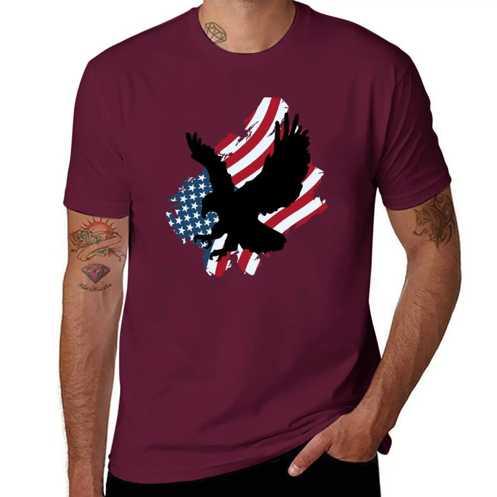 Eagle Distressed USA Flag T-Shirt Boys Animal Print Fashion Mens Clothing - Lizard Vigilante