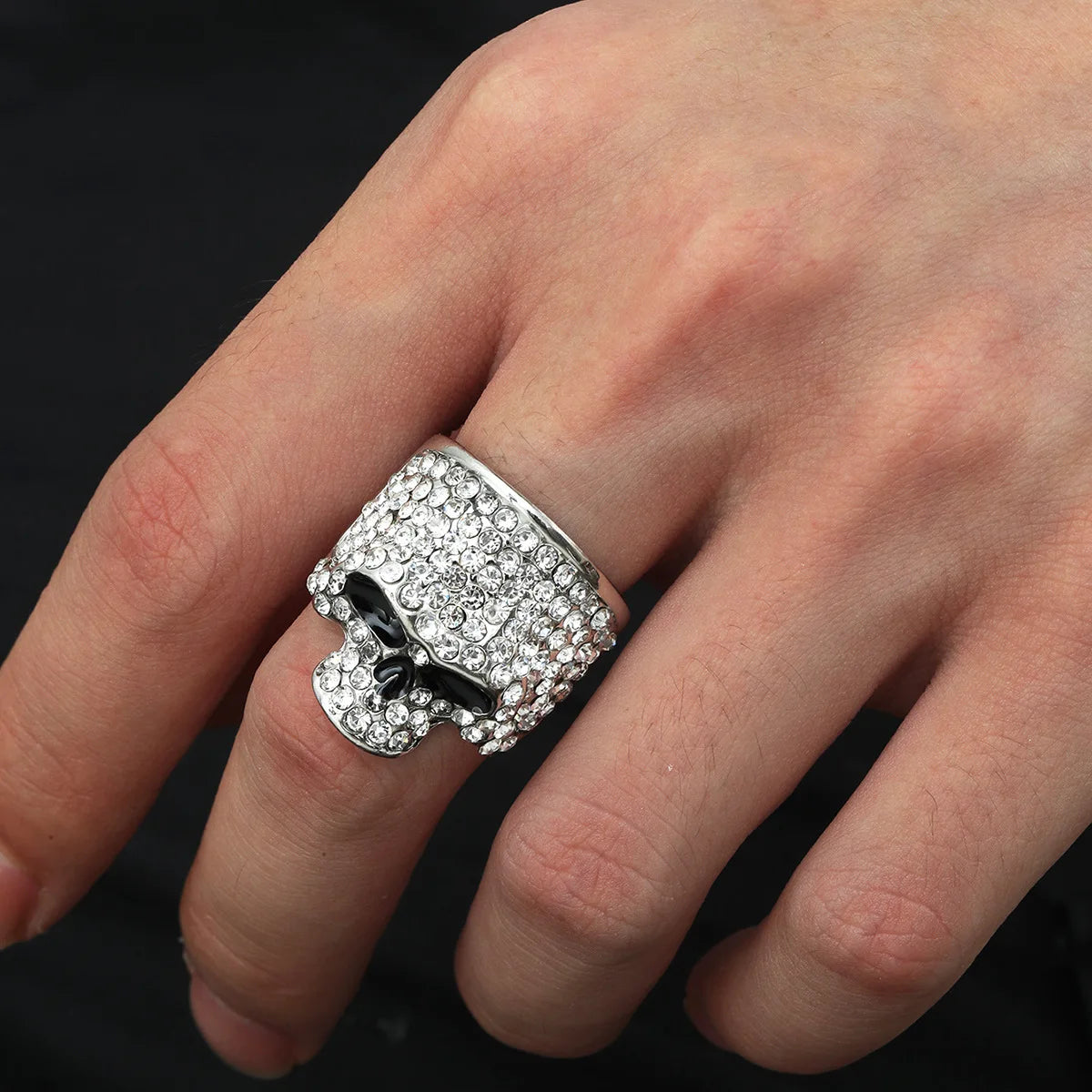 FishSheep Men's Punk Hip-Hop Austrian Crystal Skull Ring | Rhinestone Biker Ring | Fashionable Skeleton Jewelry for Rock Style and Parties - Premium ring from Lizard Vigilante - Just $19.87! Shop now at Lizard Vigilante