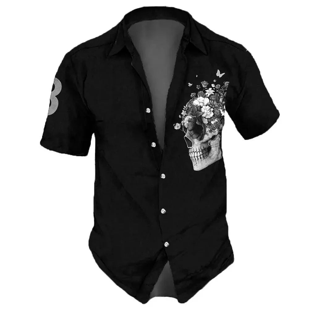 Lizard Vigilante's Vintage Skulls Men's Hawaiian Shirt - Casual Short Sleeve Streetwear for Males - Premium hawaiian shirt from Lizard Vigilante - Just $26.66! Shop now at Lizard Vigilante