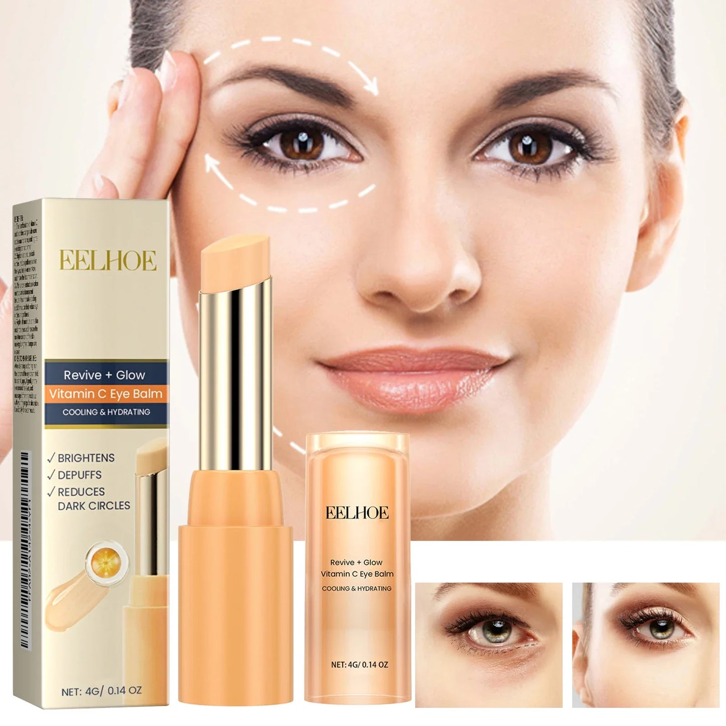 Vitamin C Eye Cream Stick Anti-Wrinkle Moisturizing Balm Eye Bag Removal Dark Circles Reduce Fine Lines Anti Puffiness Eye Cream