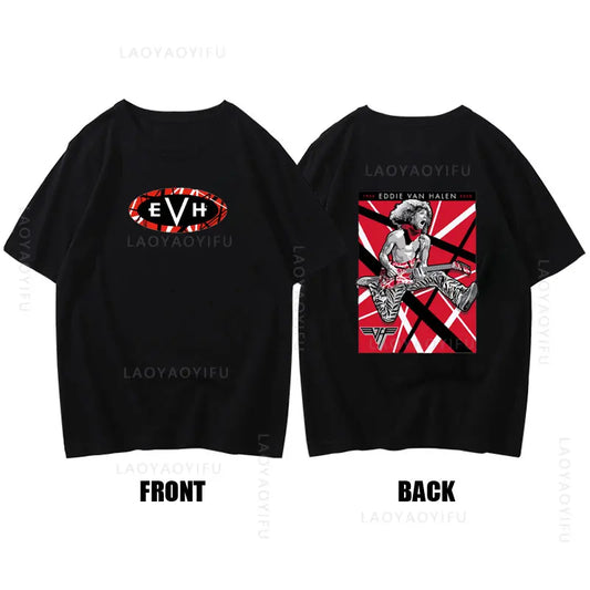 Evh Theme Unisex Eddie Van Halen T Shirt 100%Cotton Summer Streetwear Clothing Unique Short Sleeve Tee Graphic Gym Top - Premium T-Shirt from Lizard Vigilante - Just $23.88! Shop now at Lizard Vigilante