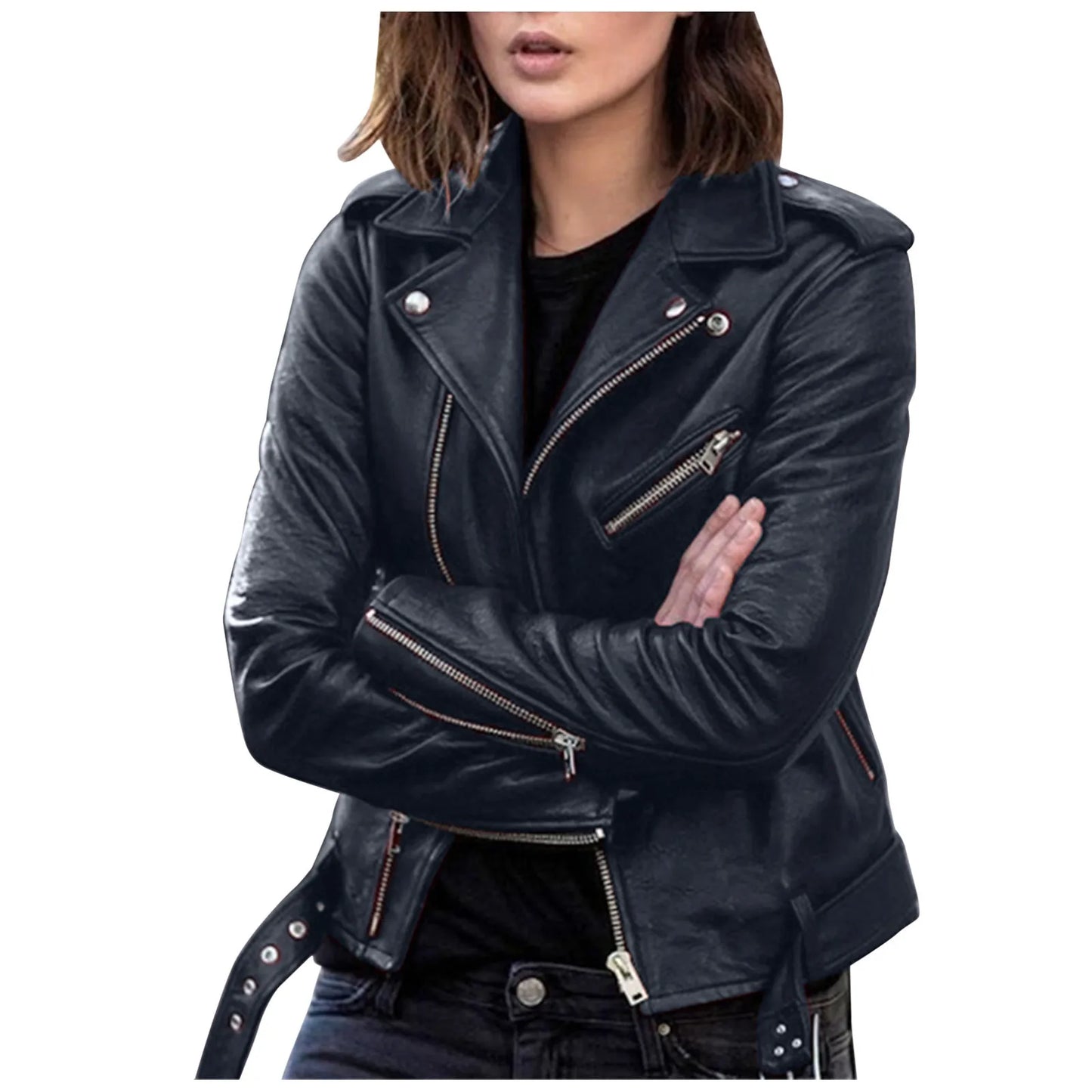 Women Plus Size PU Leather Jackets Slim Fit Zipper Up Spring Autumn Moto Biker Bomber Jacket Drawstring Retro Women Coats S-5XL - Premium  from Lizard Vigilante - Just $32.99! Shop now at Lizard Vigilante