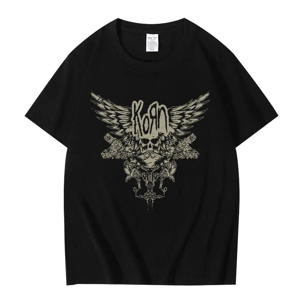 Korn Skull Wings Girls Juniors Black T Shirt Metal Gothic Rock Band T Shirts Men Women Vintage Oversized T-shirt Tops Streetwear - Lizard Vigilante