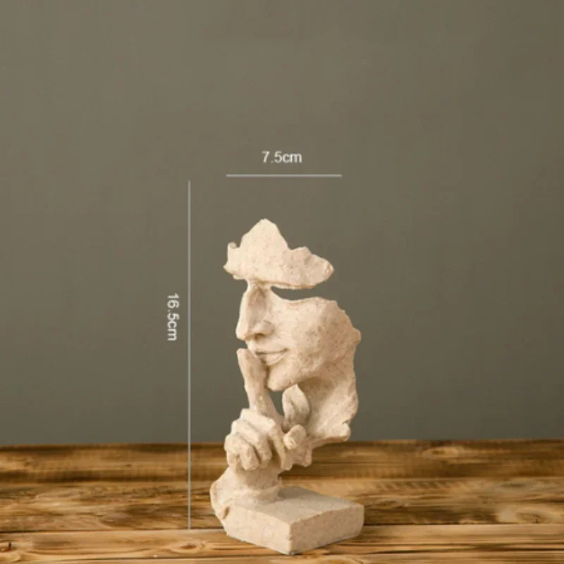New Creative Abstract Silence Is Gold Abstract Figurine Resin Hand Face Men Statue Sculpture Home Office Living Room Desk Decor