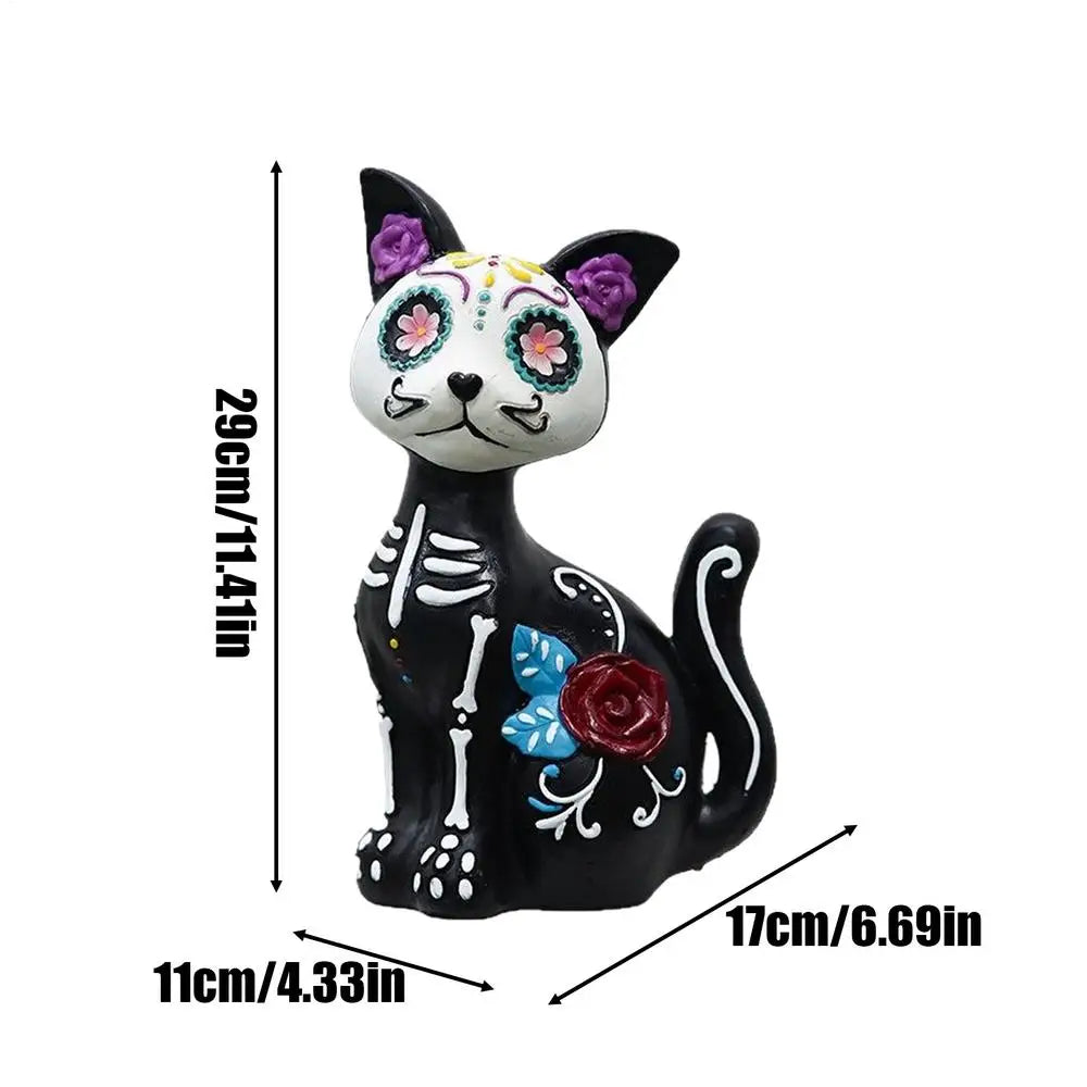 Halloween Animal Statue Skeleton Dog Cat Figurines Room Decor  Resin Halloween Decorations Table Centerpieces for Porch Patio