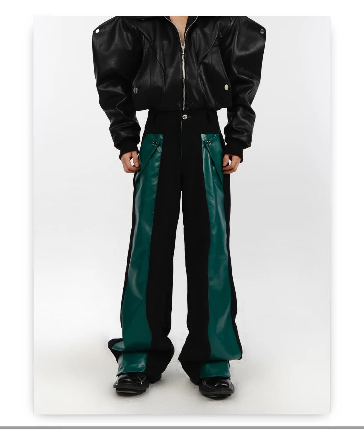 Patchwork Leather Combat Trousers – Mauroicardi Black & Toxic Green High-Waist Men’s Street Pant for Chaos & Club Damage - Premium pants from dsers - Just $159.99! Shop now at Lizard Vigilante