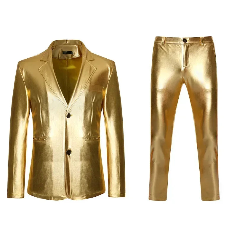 Men's Suit Sets Shiny Gold 2 Pieces Suits Chic Blazer+Pants Sets Stage Perform Clothes Party Nightclub Dancer Costume Sets Men - Premium costume from Lizard Vigilante - Just $49.99! Shop now at Lizard Vigilante