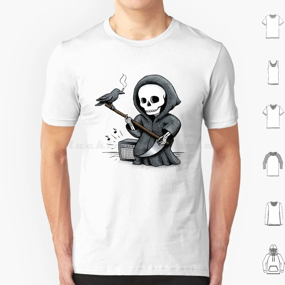 Death Metal T Shirt Cotton Men Women Diy Print Skull Halloween Skeleton Grim Reaper Crow Guitar Music And Roll Metal Band Scary - Premium T-Shirt from Lizard Vigilante - Just $24.99! Shop now at Lizard Vigilante