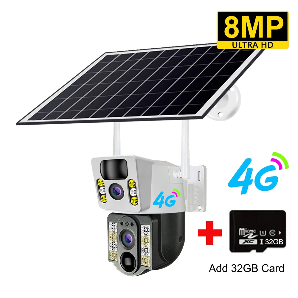 8MP 4K Wireless Solar Camera 4G Sim Outdoor Dual Lens Wifi IP Camera PIR Night Vision V380 Pro CCTV Security Protection Monitor - Premium  from Lizard Vigilante - Just $193.99! Shop now at Lizard Vigilante
