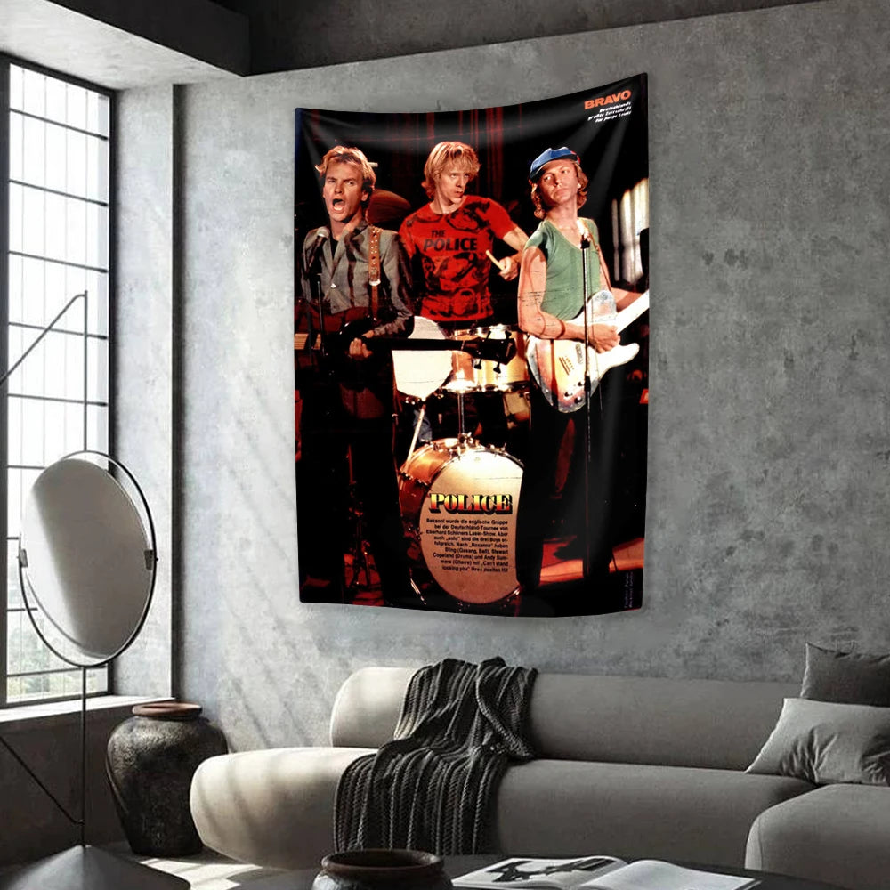 The Police Band Tapestry – Vintage British Rock Concert Wall Hanging for Bedroom or Dorm Decor - Premium tapestry from Lizard Vigilante - Just $10.99! Shop now at Lizard Vigilante