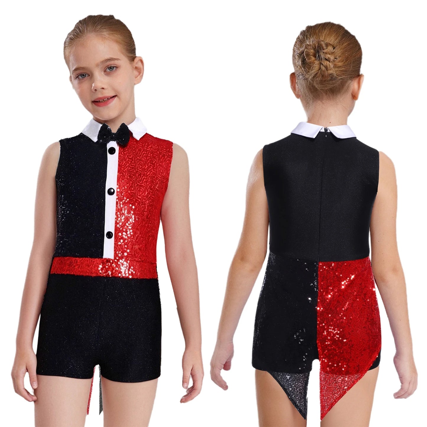 Girls Ringmaster Circus Leotard with Sequined Tailcoat – Stage-Ready Carnival Command Suit