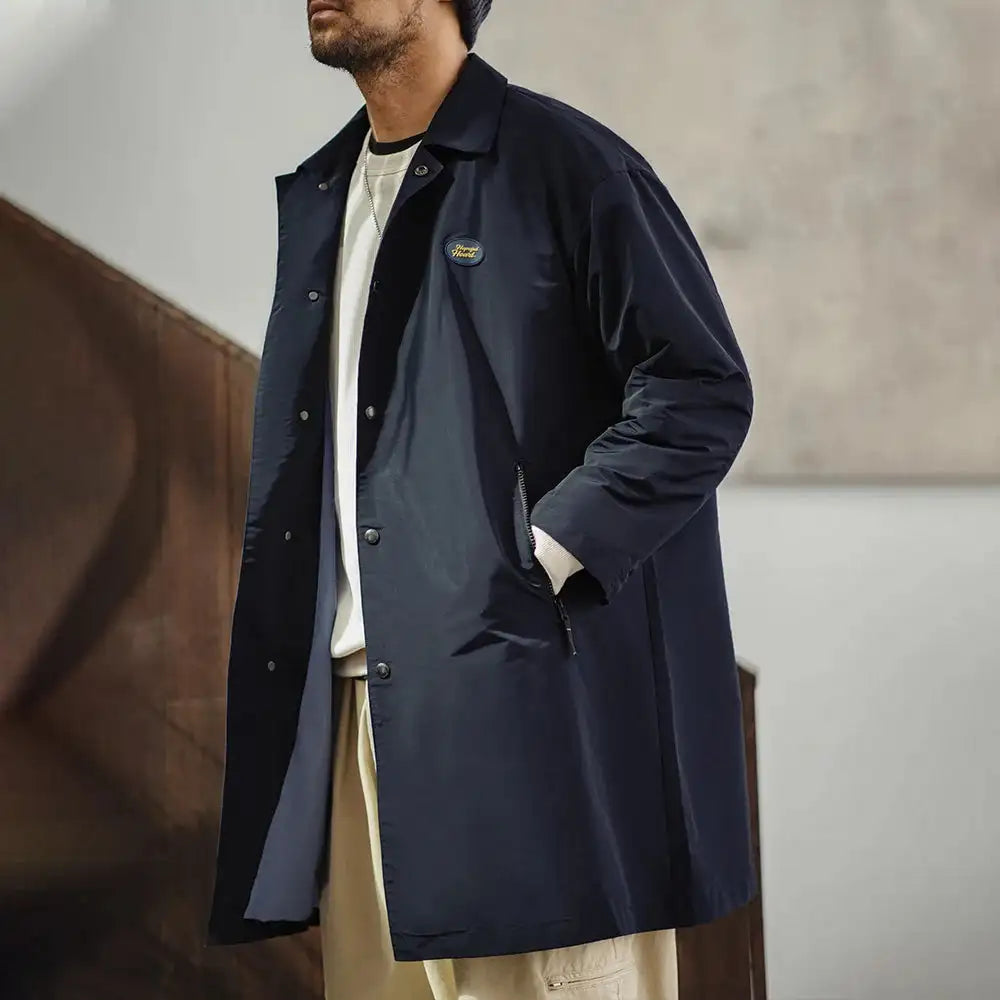 Maden Men's Vintage Balmacaan Waterproof Windbreaker Coat Single-Breasted Mid-Length Classic Collar Jacket for Spring and Autumn