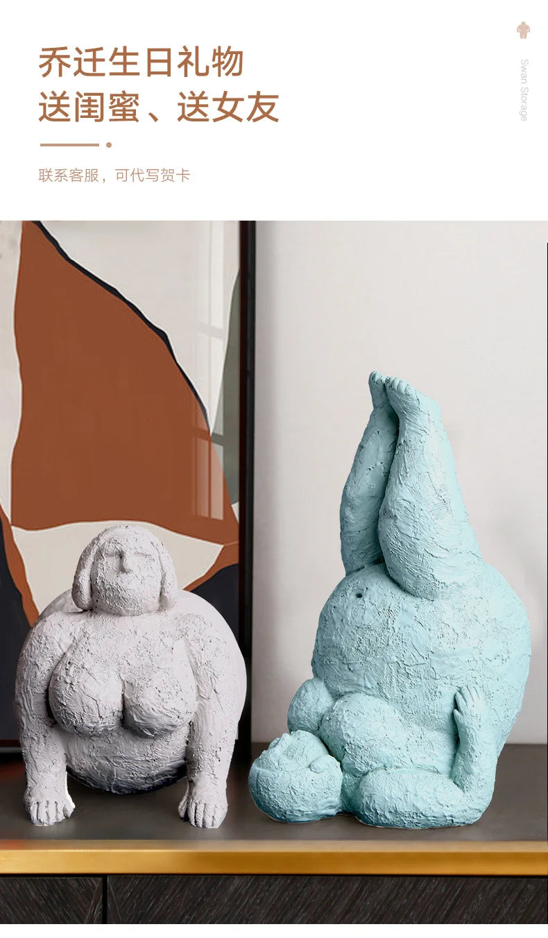 Abstract Body Sculpture Resin Handicraft Fat Woman Yoga Statue Irregular Hand-made Clay Sculptures Home Decoration Accessories