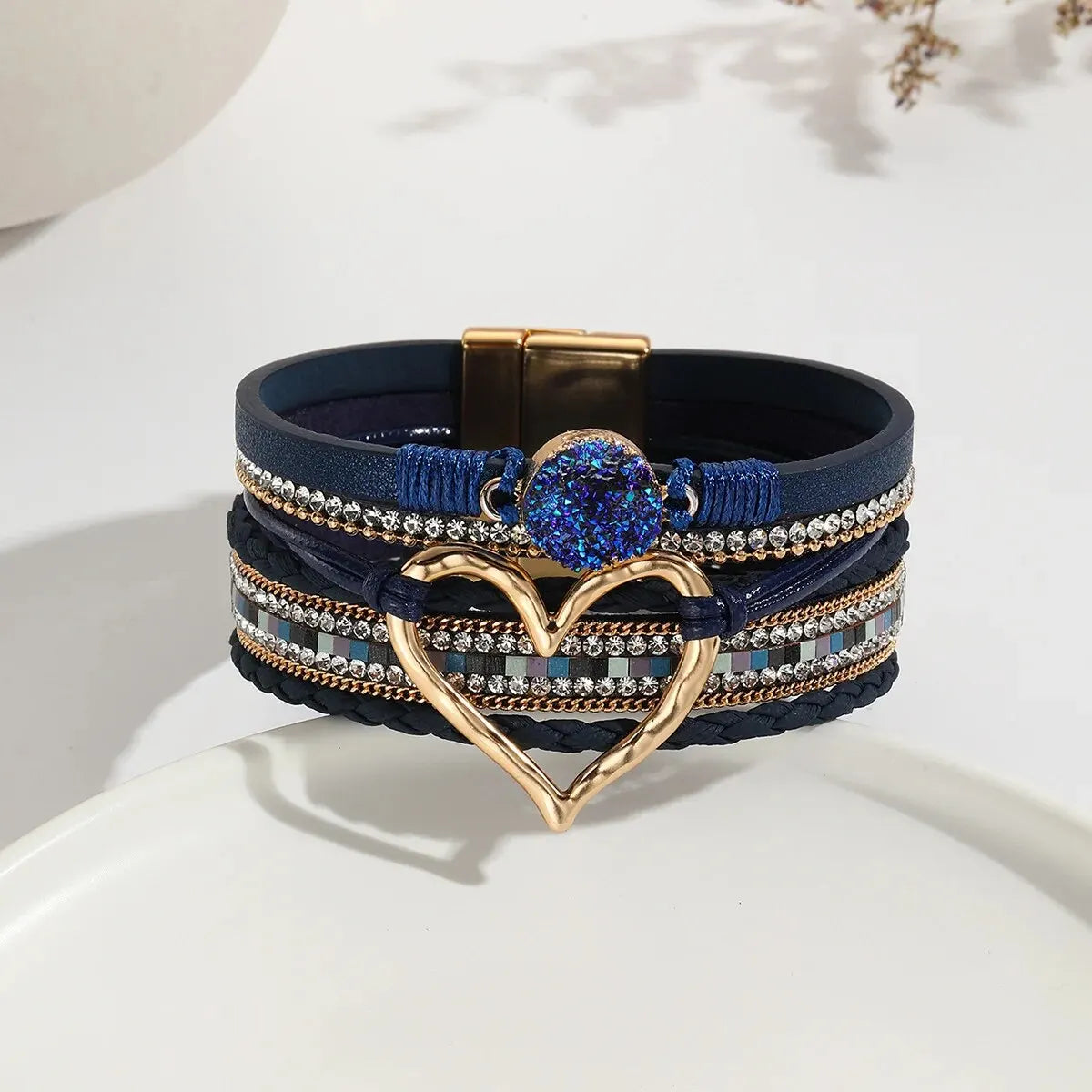 Love Heart New Metal Charm Leather Bracelets for Women Fashion Bohemian Rhinestone Resin Wrap Bracelet Bangle Couple Jewelry - Premium bracelet from Lizard Vigilante - Just $19.99! Shop now at Lizard Vigilante