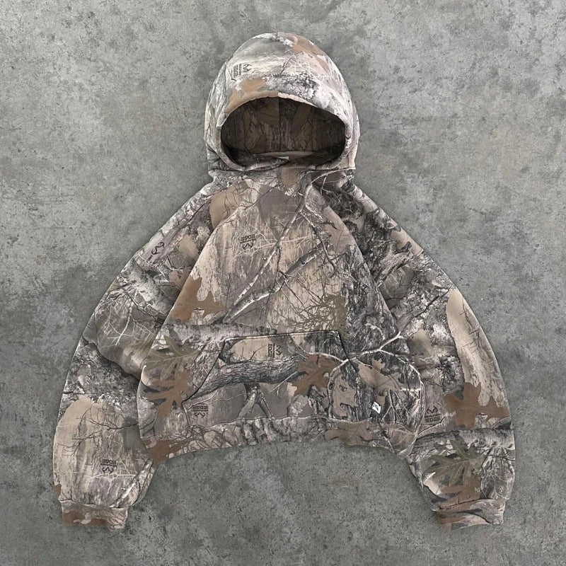 Y2K Retro Camo Hoodie - Oversized Printed Pullover Sweatshirt - Premium Long-sleeve hoodie from Lizard Vigilante - Just $50.88! Shop now at Lizard Vigilante