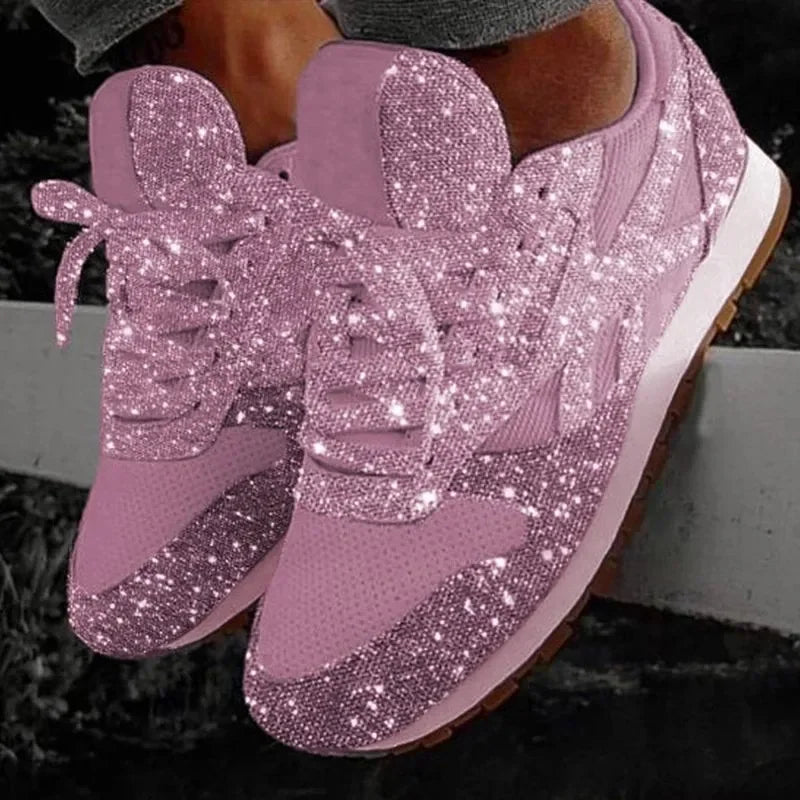 Dazzling Glitter Mesh Sneakers – Women's Breathable Bling Sport Shoes, Comfort Lace-Up Casual Running Shoes for Spring & Summer - Premium sneakers from Lizard Vigilante - Just $48.88! Shop now at Lizard Vigilante